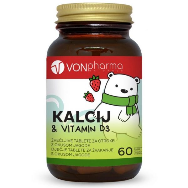 Kalcij vitamin D3 zvecljive tablete za otroke VonPharma 60 bombonov