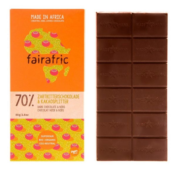 Temna cokolada 70 s kakavovimi drobci Fairafric 80g 1