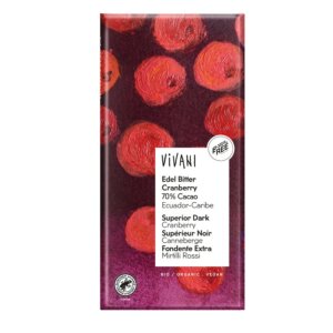 Žlahtna temna čokolada z brusnico BIO Vivani, 100g