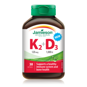 Jamieson Vitamin K2 120 μg + Vitamin D3 1000 I.E., 30 kapsul